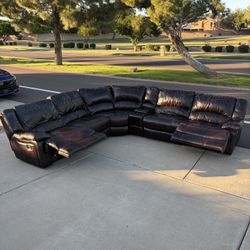 Leather Reclining Sectional Couch 