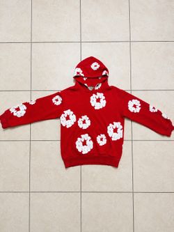 🔥 Authentic Denim Tears Red Cotton Wreath Hoodie Size Small – $280
