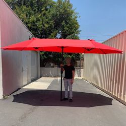 (New) $95 Large 15 FT Double Sided Umbrella Outdoor Patio, Red or Tan color (Weight base not included)