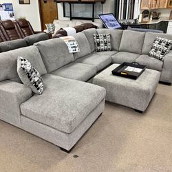 💃BRAND NEW ASHLEY 👌BALLINASLOE PLATINUM RAF SECTIONAL SOFA WİTH CHAİSE/OTHER COLOR AVAİLABLE 
