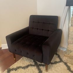 Velvet Armchair, Button-Tufted, Black