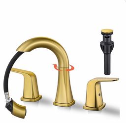 Brushed Gold Bathroom Faucet With Sprayer