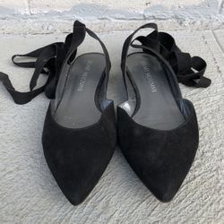Stuart Weitzman Supersonic Black Suede Ankle Wrap Flats Size 9