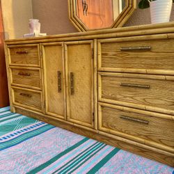 Dresser mirror nightstand bedroom set faux bamboo vintage mcm mid century modern tiki tropical retro