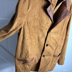 Men’s Carmel Suede Jacket With Faux Leather Trim Size Large
