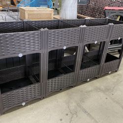 Assembled New 63" L Raised Garden Bed Planter Box Rattan Pattern Plastic Planters with Drainage Hole