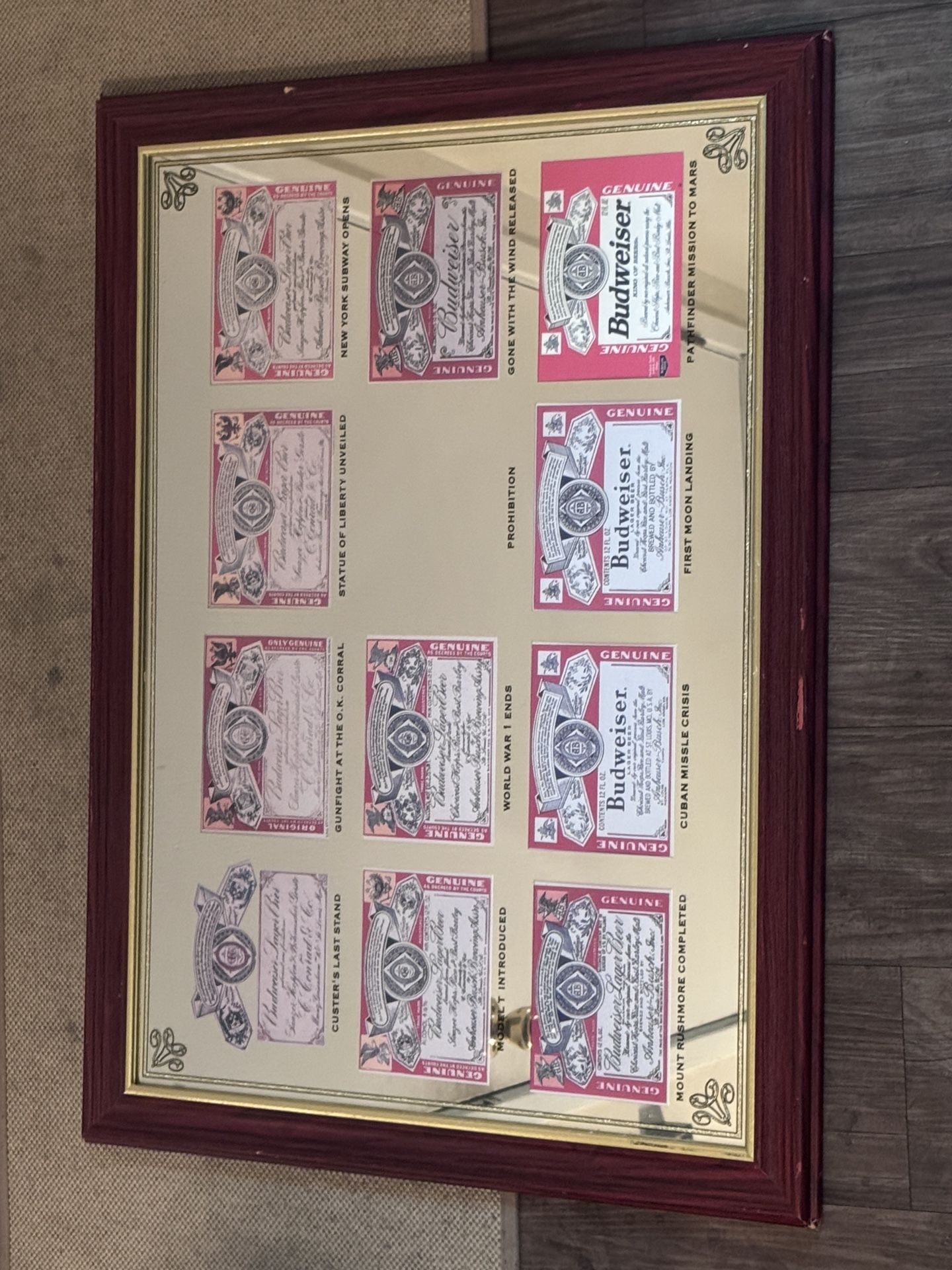 Budweiser Beer Label Bar Mirror, 30 1/2" x 22 1/2" Frame, 27" x 19" Mirror