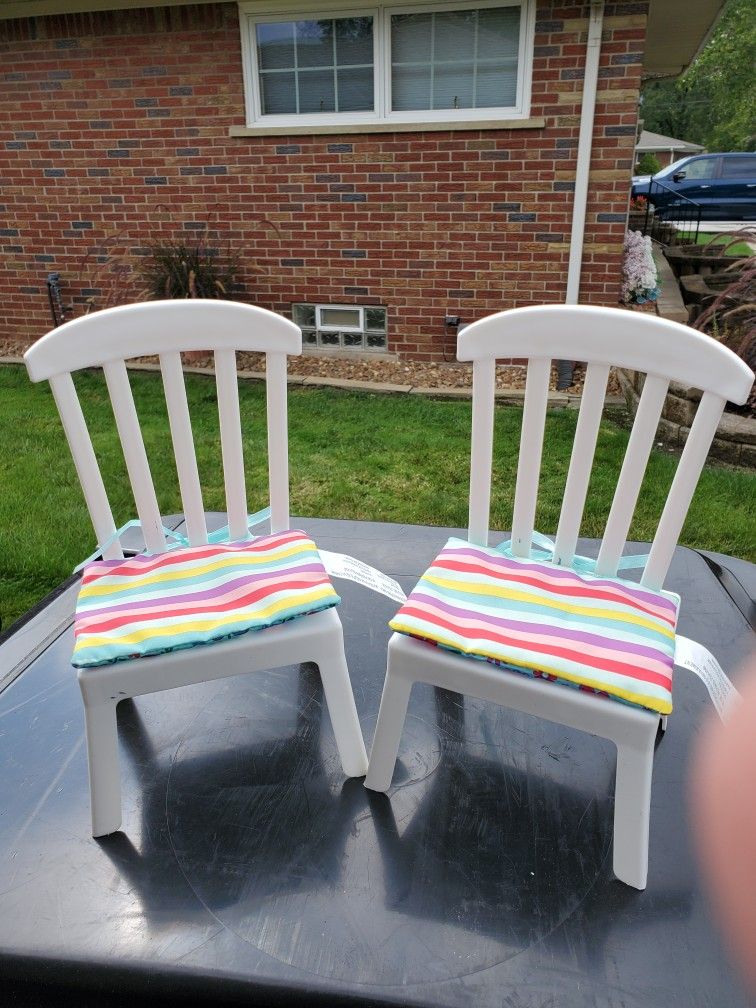 2 Plastic Doll Chairs Reverse Cushions