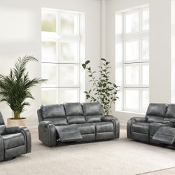 87" Dark Grey Motion Glider Reclining Sofa Set