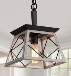 Q&S Farmhouse Pendant Light Fixture Oak Industrial Hanging Lighting - Brand New Open Box
