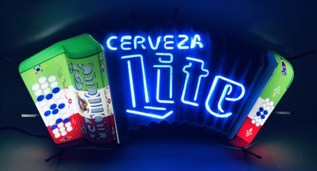 Miller Lite Beer Accordion Music Neon Light Up Sign Cerveza Bar