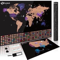 Brandnew Scratch Off Map of The World + USA Map, Includes All Accessories and Cylinder Packaging, Perfect Gift for Travelers