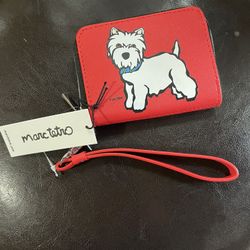 Marc Tetro Westie Dog Red Zip Around Wallet Wristlet NWT