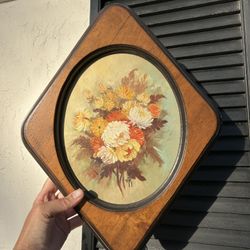 Vintage Original Artwork Wood Framed Mid Century Modern Collectible Art Retro Floral 