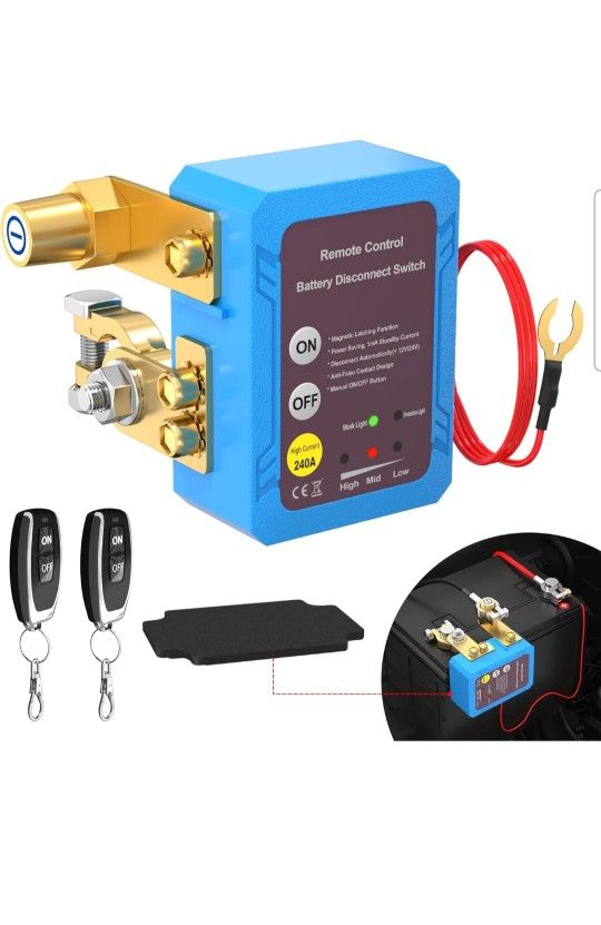 Remote Battery Disconnect Switch 12V 240A Kill Switch Automatic Power Shut Off Switch for Car, Auto, ATV, Truck (Side Installation)