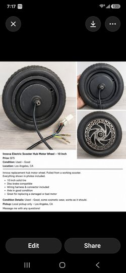 ⚡ 10" Electric Scooter Hub Motor Wheel w/ Brake Rotor & Wiring