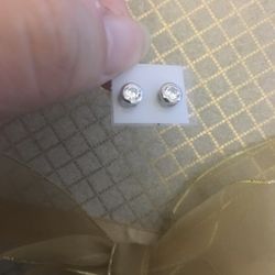 Real Silver Zircon Diamond Small Stud Earrings 