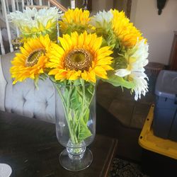 Artificial Sunflower and White Flower Arrangement