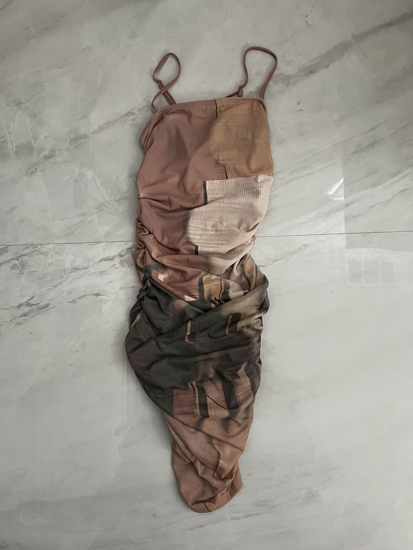 Shein Brown and cream maxi dress with a boho, indie vibe