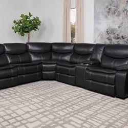 New Power Reclining Sectional.  Dark Grey / Brown.  113x100x40H.  Free Delivery!