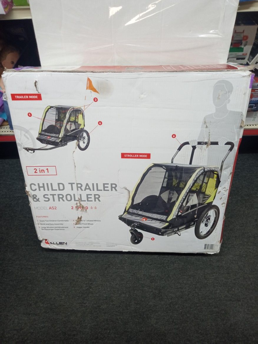 Allen Sports Deluxe 2-Child Bicycle Trailer & Stroller, Model AS2, Green.