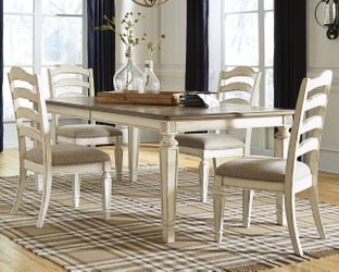 Realyn Chipped White Extension Dining Table and 4 Chairs (Online Special Price)