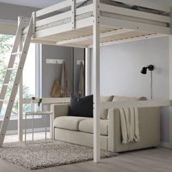 White loft bed with latter