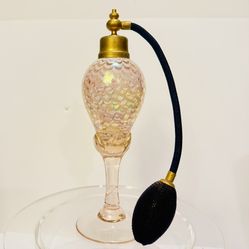 vintage art glass perfume atomizer delicate pink scale pattern iridescent