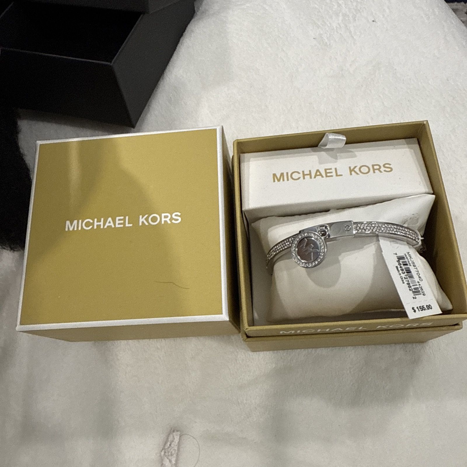 Michael Kors Silver Pave Crystal Bangle Bracelet Women Mk 