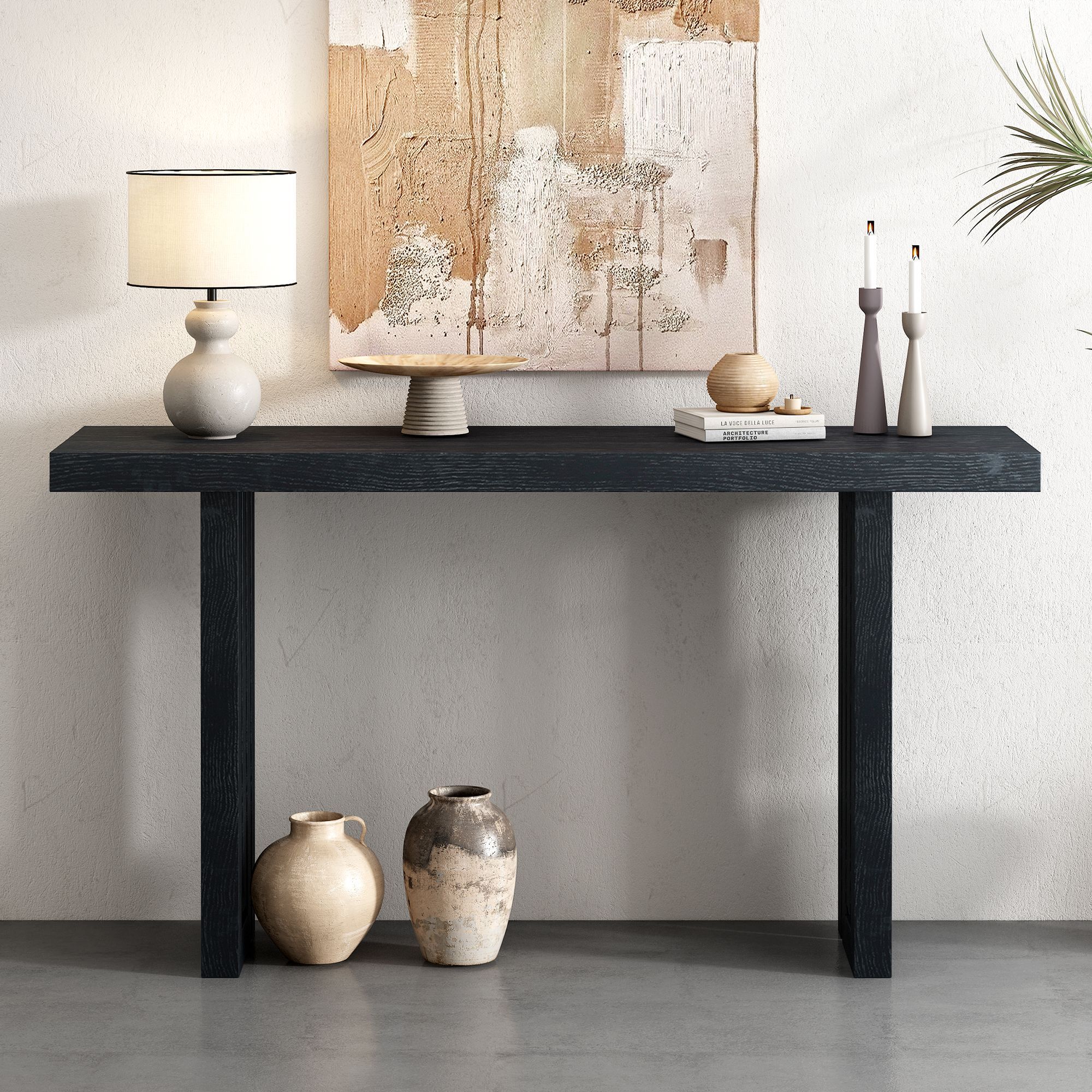 U_STYLE Uniquely Designed Oak Veneer Console Table with Distinctive Side Shapes Suitable for Entryway Hallway Living Room Foyer Corridor