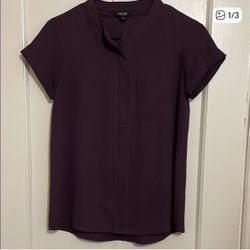 Simply Vera Vera Wang, Burgundy Button Down Blouse With Mandarin Collar… Size XSP