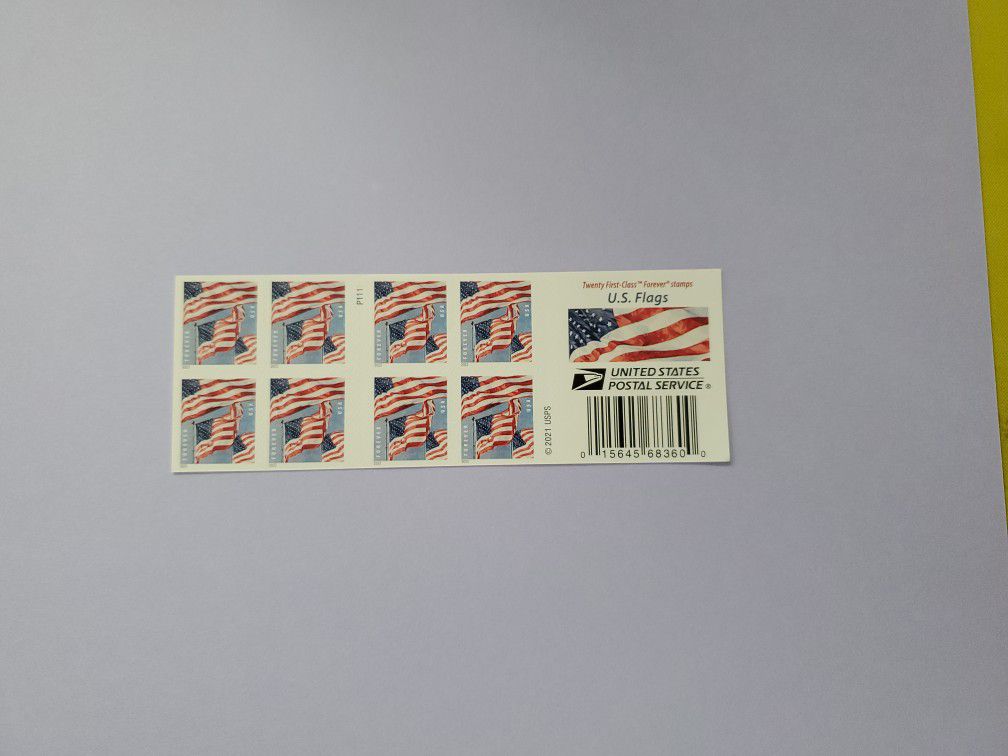 2022 USPS Forever Stamps US Flag 20 Piece Booklet - Peel & Stick