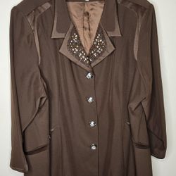 Lisa Rene Elegant Brown Women's Jacket With Embellished Collar 