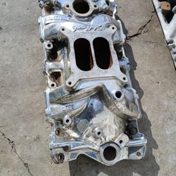 EDELBROCK ALUMINUM INTAKE FOR SB CHEVY!!! POLISHED!! 100$