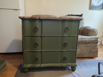Green 3-Drawer Dresser with Wood Top