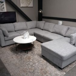 Amber Dark Gray Fabric Double Chaise Sleeper Storage Sectional