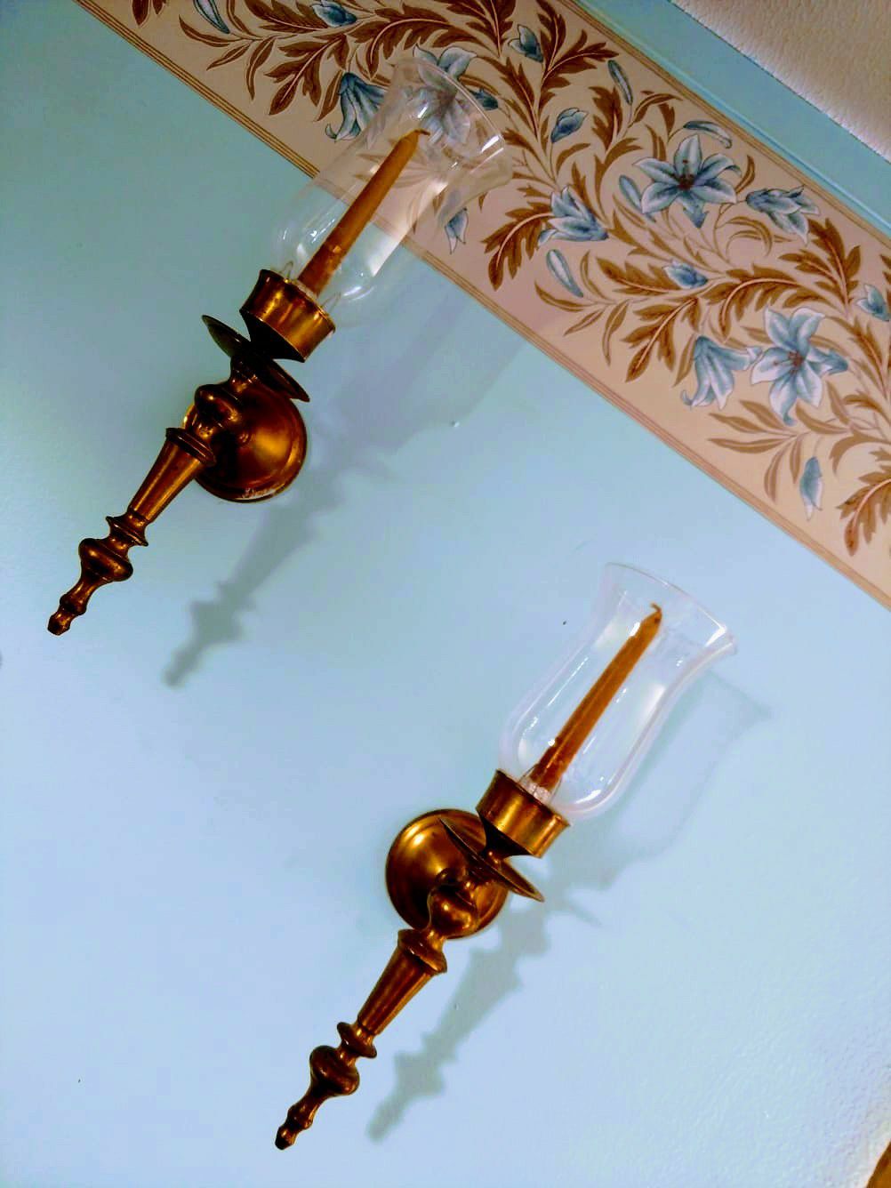 Two Brass Wall Candle Holder Set