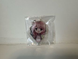 Chibi Anime Girl Acrylic Keychain Pink Hair Red Dress Sealed Charm