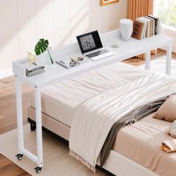 White Over The Bed Desk On Wheels