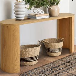 ✌️ The Pop Maison Dwemer 60” covertible double pedestal legs with oak manufactured wood foild with grain paper simplicity rectangle console table