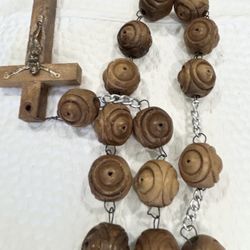 Vintage Huge 48 Inch Rosary Wooden Beads Hand Carved