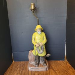 Ceramic "Old Salty" Nautical Fisherman Sailor Lamp Painted 1979 18” Tall Working