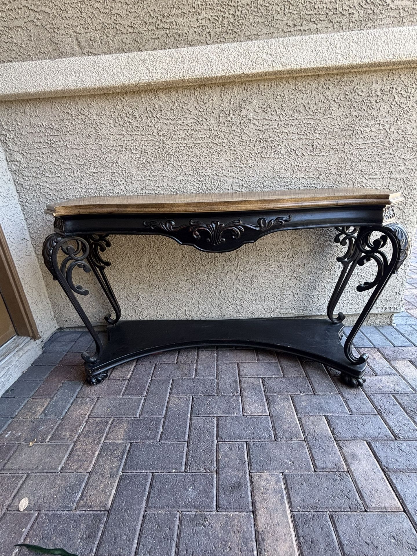 Ashley Norcastle Ornate Console Table - Wood & Metal Scroll Sofa Table - Half Moon Table