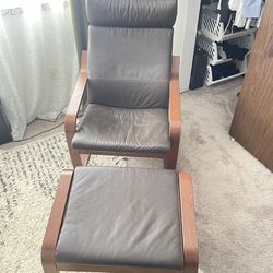 IKEA POÄNG Chair with Ottoman – Leather, Wood Frame (Comfortable)