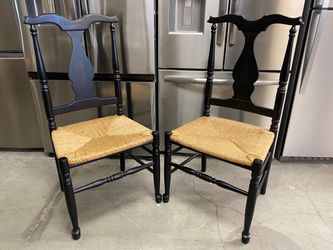 Black Hourglass Dining Chair w/ Natural Rush Woven Seat (Set of 2)