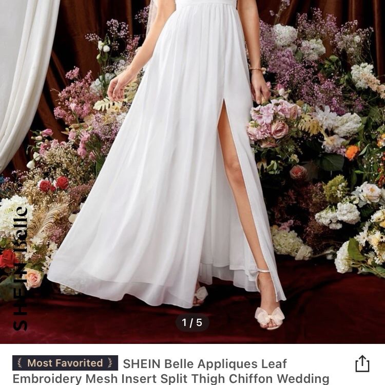New Belle Leaf Embroidery Mesh Insert Split Thigh Chiffon Wedding  Dress-Large