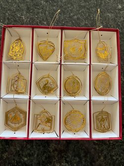 12 Days of Christmas Gold Metal Ornament Set
