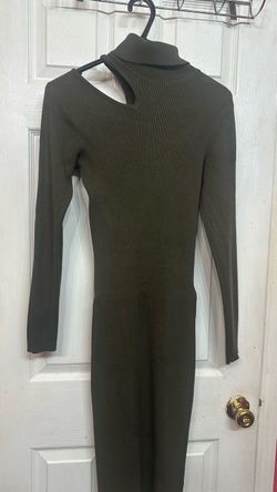 Venus Olive Green Ribbed Knit Bodycon Maxi Dress – Size Medium