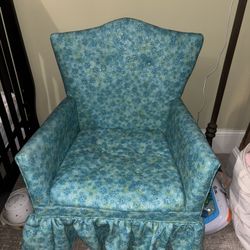 Vintage Vinyl Blue Floral Skirted Chair 