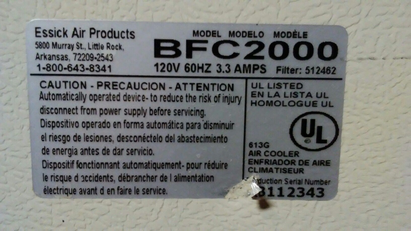 Essick air cooler bfc2000 sales